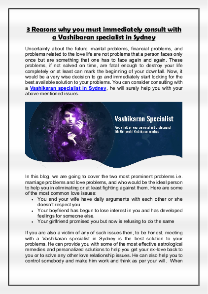 3 Reasons why you must immediately consult with a Vashikaran specialist in Sydney | edocr