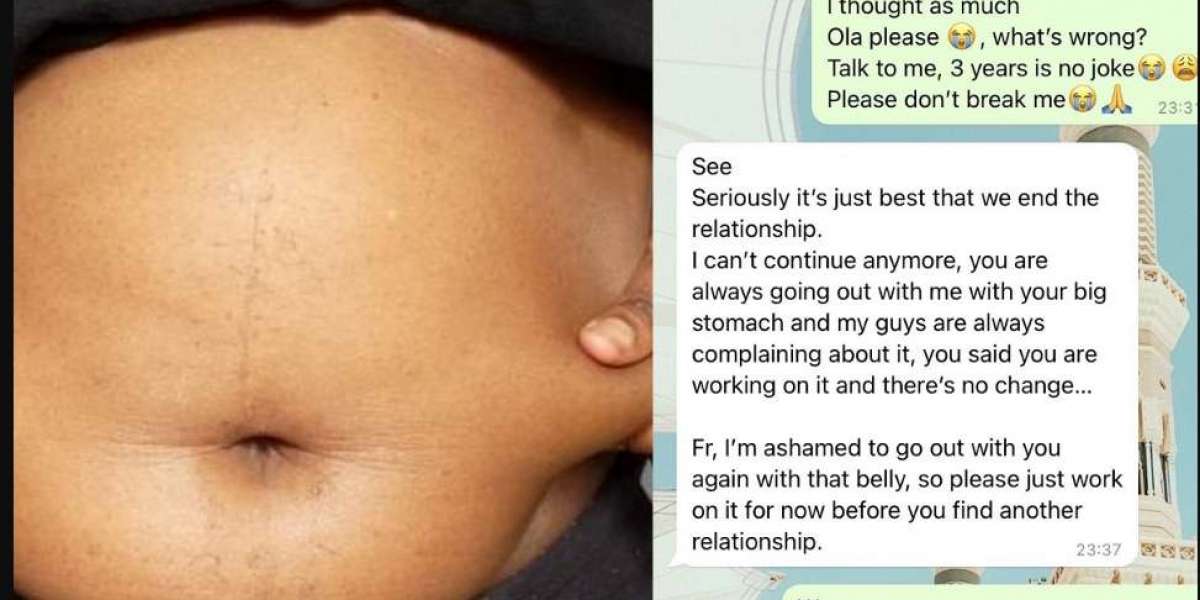Lady shares devastating boyfriend message: “I feel ashamed to go out with you because of your stomach”