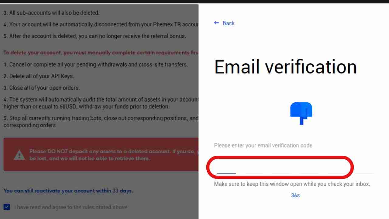 Phemex Email verification